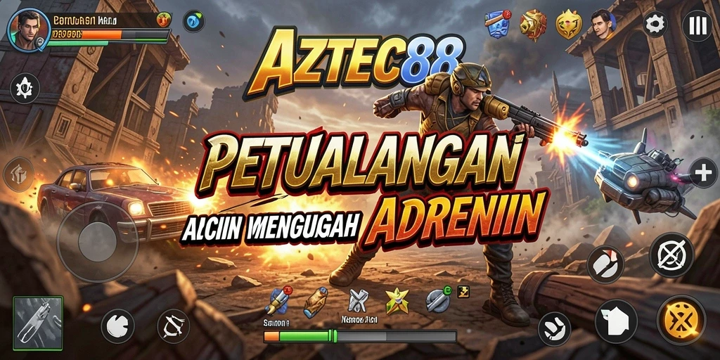 Tangkapan layar utama AZTEC88 menampilkan aksi mendebarkan di tengah pertempuran sengit.
