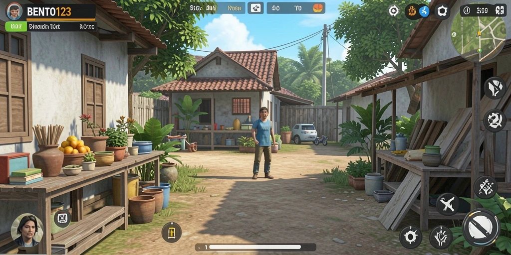 Screenshot BENTO123 menunjukkan gameplay simulasi yang hidup dan interaktif.