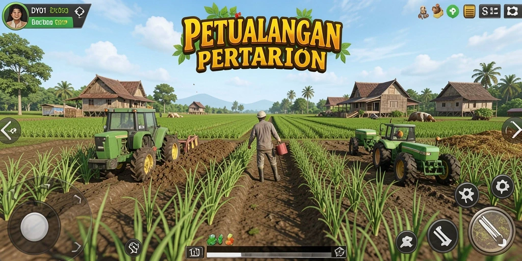 Tampilan gameplay yang menarik dari DY01 saat bertani dan merawat hewan.