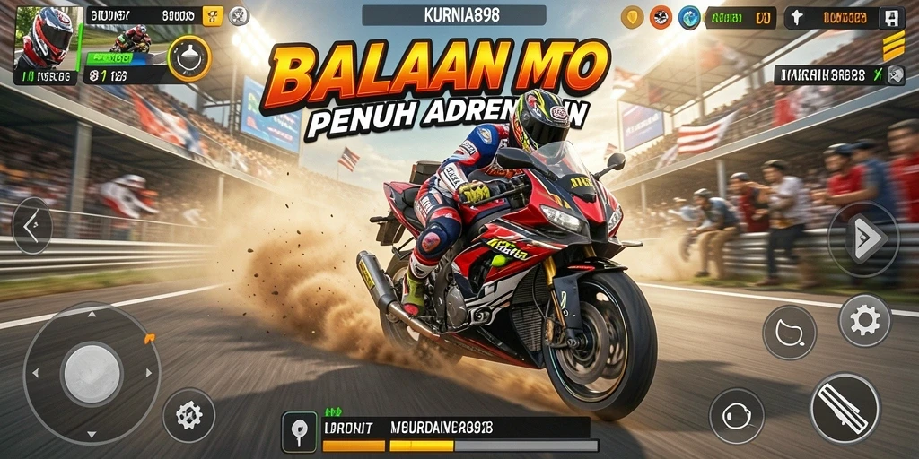 Screenshot gameplay KURNIA898 menampilkan balapan motor yang mendebarkan.