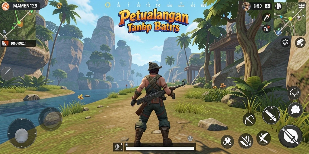 Screenshot gameplay MAMEN123 menampilkan petualangan seru di dunia terbuka.