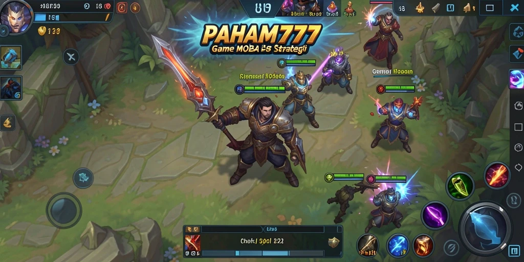 Tampilan gameplay PAHAM777 dengan karakter yang bertarung di arena MOBA.