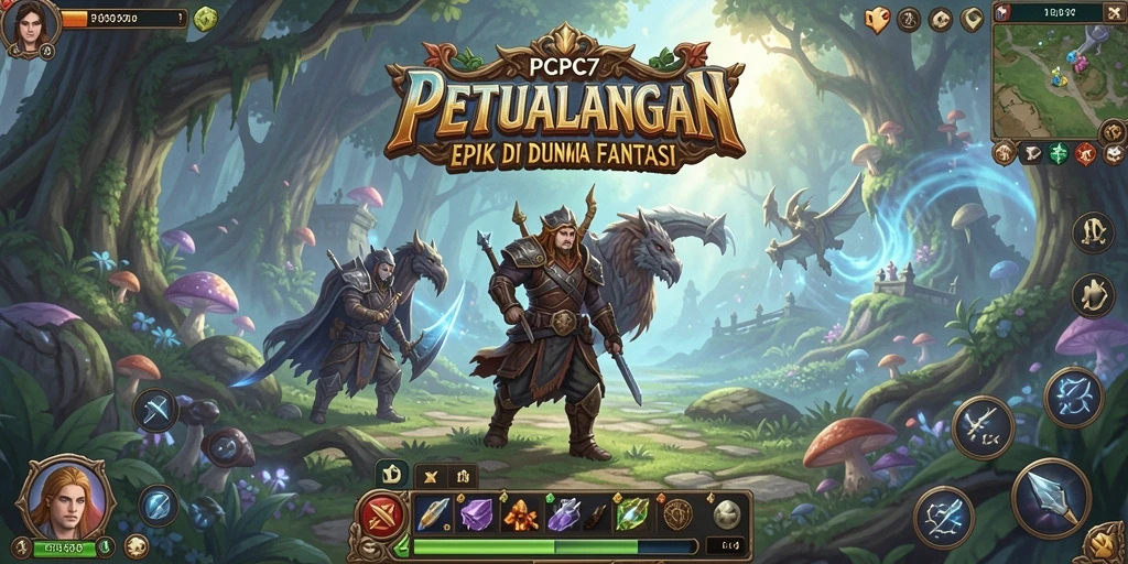 Screenshot utama menunjukkan pertarungan epik dalam game RPG.