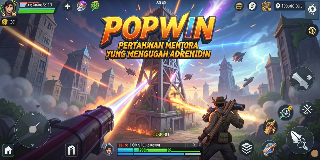 Tangkapan layar utama menunjukkan aksi seru dalam permainan Tower Defense.
