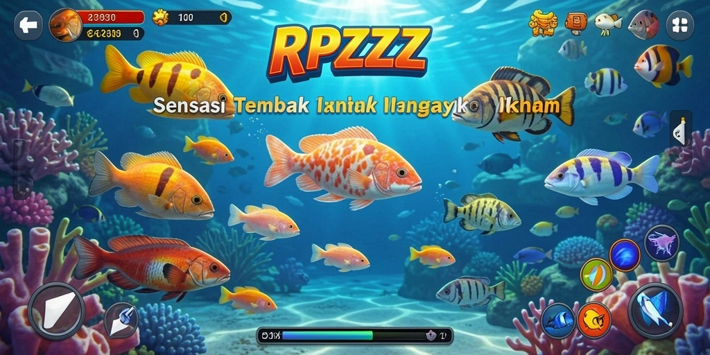 Screenshot gameplay RPZZZ yang menampilkan aksi Tembak Ikan yang seru.