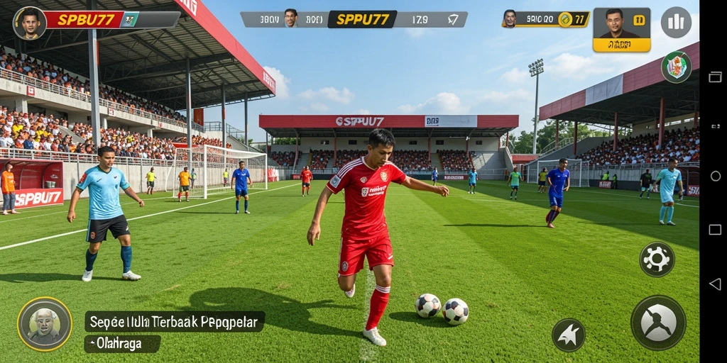 Tampilan gameplay seru dalam SPBU77 dengan aksi sepak bola yang mendebarkan.