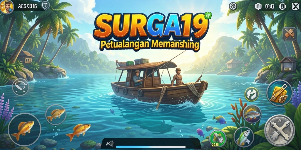 Gameplay SURGA19 yang menampilkan aksi memancing yang menarik.