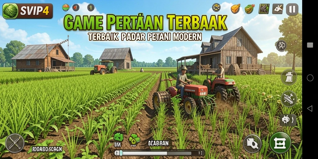 Tampilan gameplay SVIP4 dengan ladang yang subur dan tanaman berkembang.