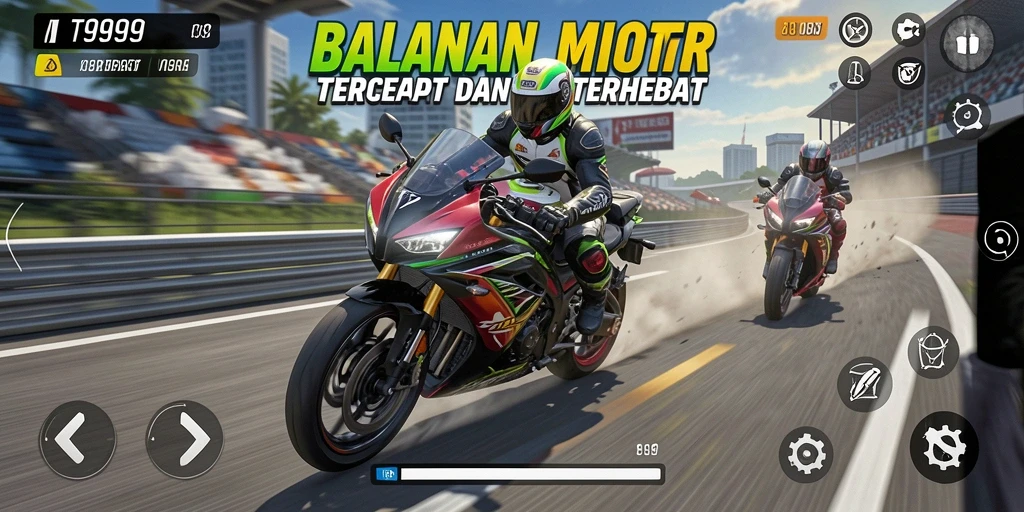 Gameplay mendebarkan dalam balapan motor di T9999.