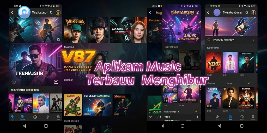Screenshot V87 menampilkan antarmuka aplikasi Musik yang menarik.