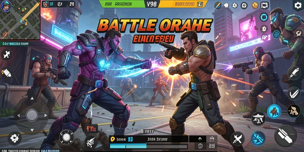 Tampilan aksi seru di dalam gameplay Battle Royale V98.