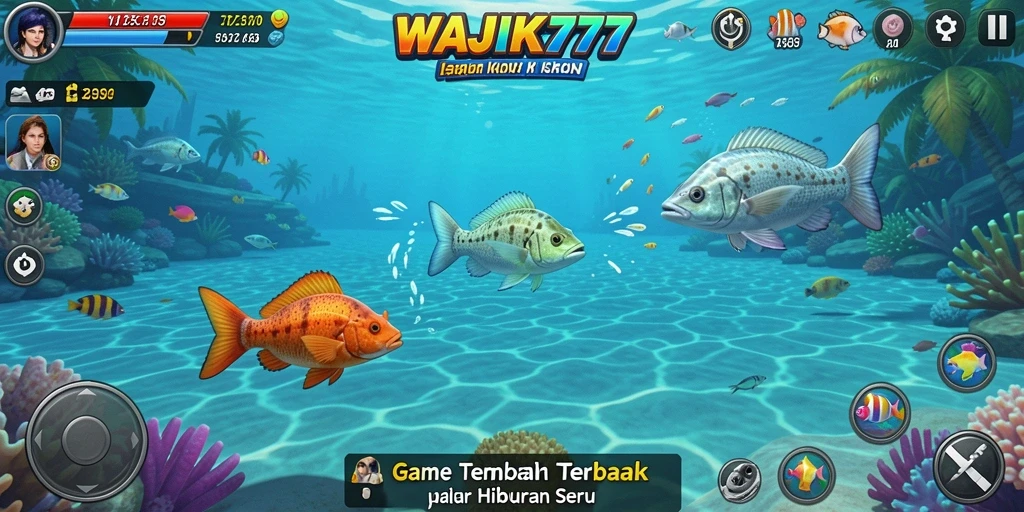 Tampilan gameplay seru di WAJIK777 dengan banyak ikan untuk ditembak.